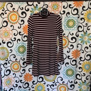 Maroon Striped Turtleneck Dress